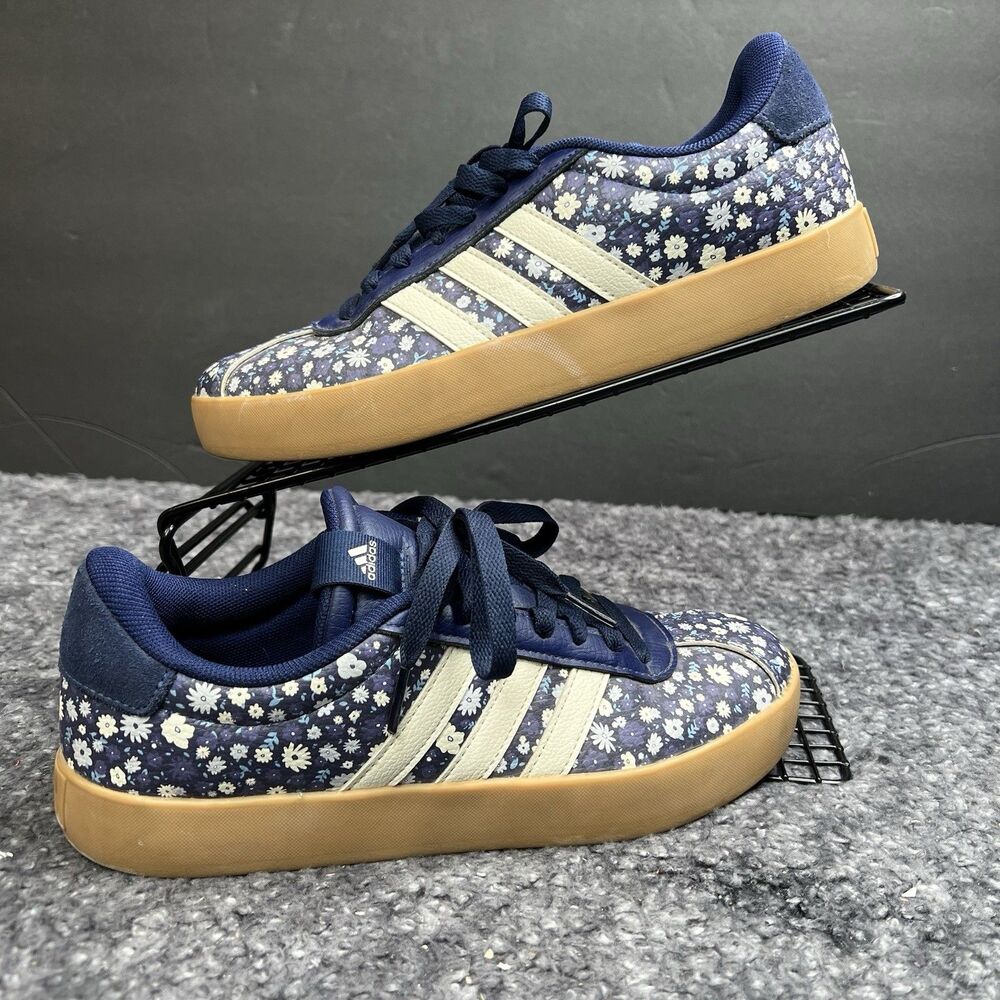 Adidas VL Court 3.0 Women's Dark Blue w Flowers Low Top  Shoes Size 7